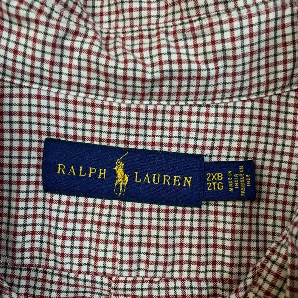 Ralph Lauren Shirt Mens 2XB Big Red White Plaid Button Down Collared Long Sleeve